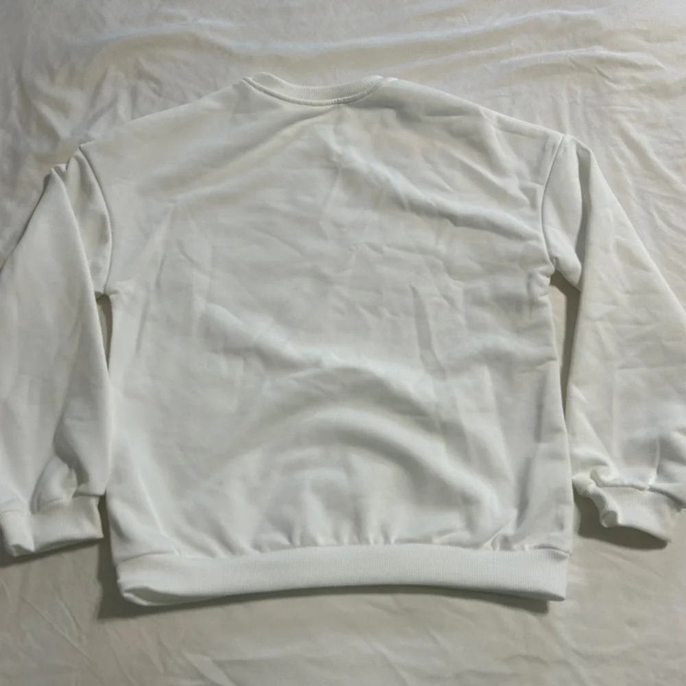 Kids White Checkered Smiley Face Lightning Bolt Sweatshirt Size 11-12Y Pullover